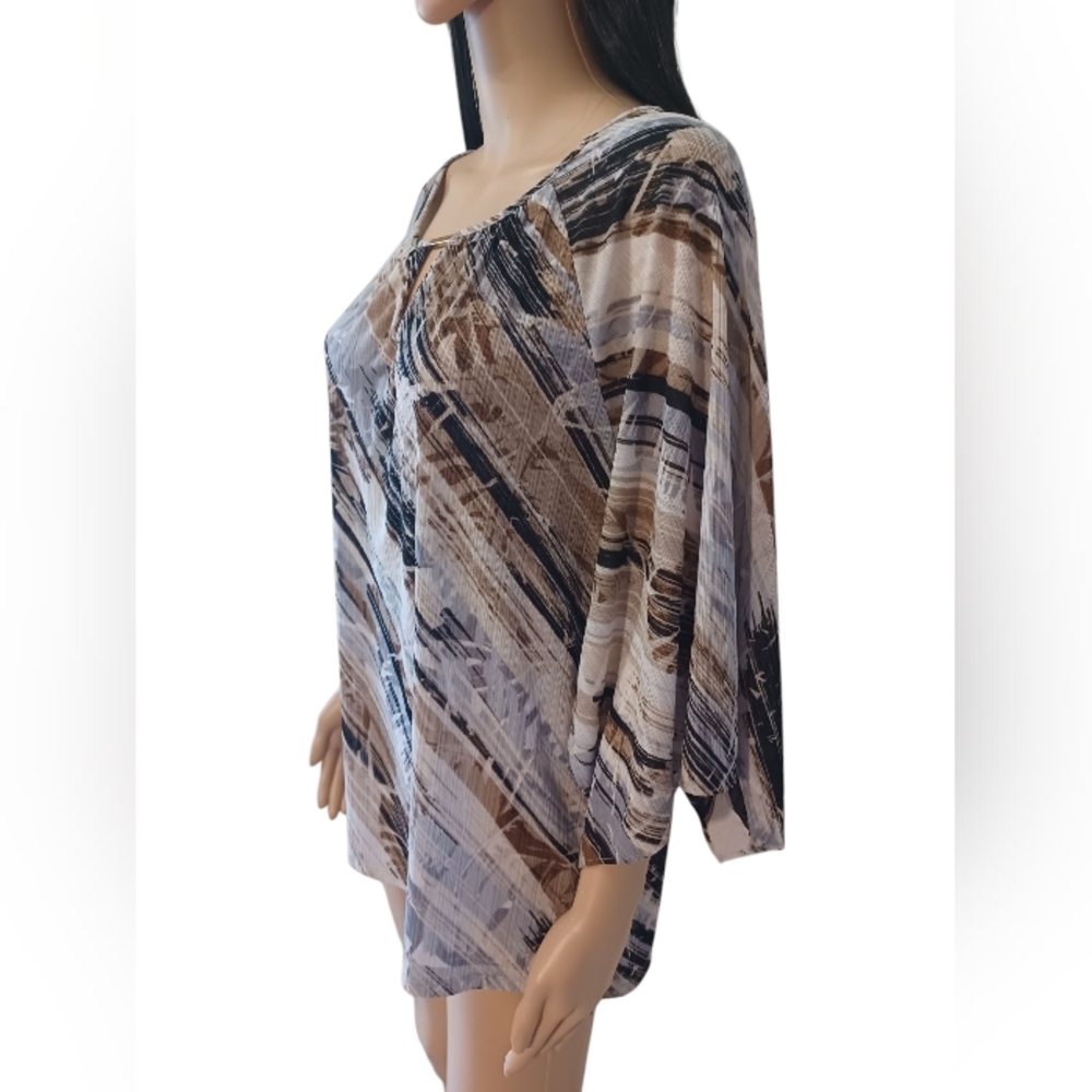Dana Buchman White, Black & Brown Abstract Pattern Blouse - Picture 2 of 15